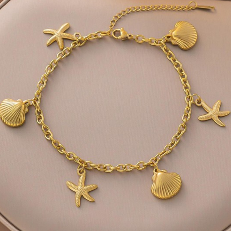 Stainless Steel Gold-Plated Charm Bracelet